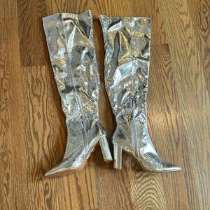 NY&Co Over the knee Silver faux snake metallic boot